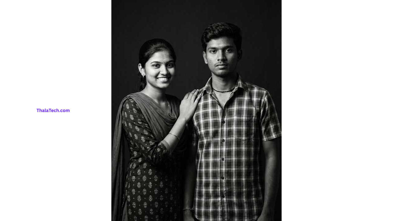 Girl with Hand on Boy’s Shoulder – Black and White Photo Edit